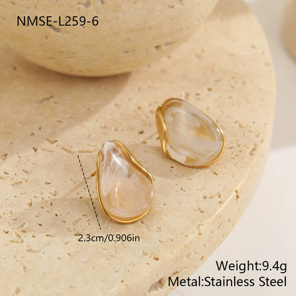 Wholesale Women's Highend Electroplated Resin And Stainless Steel Metal Splicing Earrings