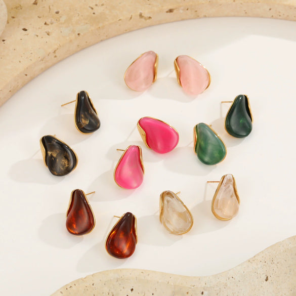 Wholesale Women's Highend Electroplated Resin And Stainless Steel Metal Splicing Earrings