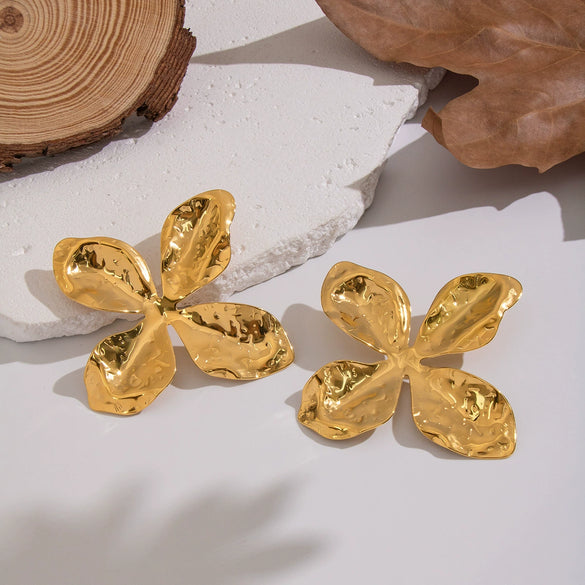Wholesale Women's Highend Exaggerated Oversized Stainless Steel Flower Earrings With Pvd Furnace Vacuum Real Gold Plating