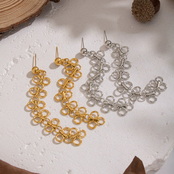 Wholesale Women's Highend Fourleaf Clover Tassel Earrings Titanium Steel Stainless Steel Ear Needle Pvd Furnace Vacuum Real Gold Plating Jewelry Accessories