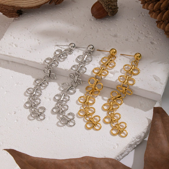 Wholesale Women's Highend Fourleaf Clover Tassel Earrings Titanium Steel Stainless Steel Ear Needle Pvd Furnace Vacuum Real Gold Plating Jewelry Accessories