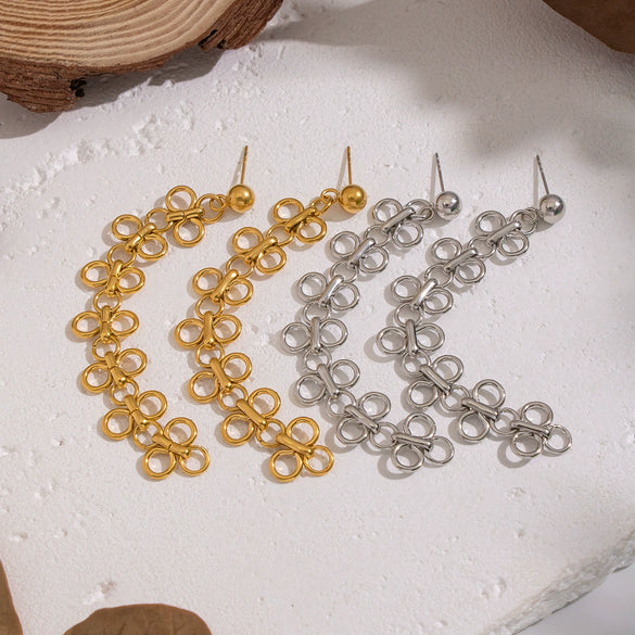 Wholesale Women's Highend Fourleaf Clover Tassel Earrings Titanium Steel Stainless Steel Ear Needle Pvd Furnace Vacuum Real Gold Plating Jewelry Accessories