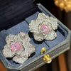 Wholesale Women's Highend Geometric And Flower Design Earrings Copper Set With Zirconia