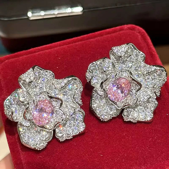 Wholesale Women's Highend Geometric And Flower Design Earrings Copper Set With Zirconia