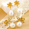 Wholesale Women's Highend Geometric Bow Flower Pearl Stainless Steel Electroplated Earrings Jewelry