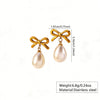 Wholesale Women's Highend Geometric Bow Flower Pearl Stainless Steel Electroplated Earrings Jewelry
