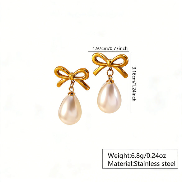 Wholesale Women's Highend Geometric Bow Flower Pearl Stainless Steel Electroplated Earrings Jewelry