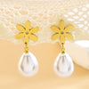 Wholesale Women's Highend Geometric Bow Flower Pearl Stainless Steel Electroplated Earrings Jewelry