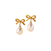 Wholesale Women's Highend Geometric Bow Flower Pearl Stainless Steel Electroplated Earrings Jewelry