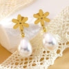 Wholesale Women's Highend Geometric Bow Flower Pearl Stainless Steel Electroplated Earrings Jewelry
