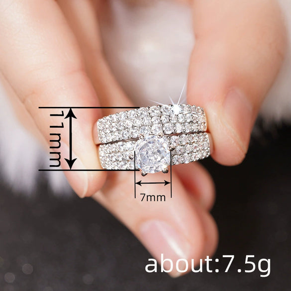 Wholesale Women's Highend Geometric Copper Inlaid Zircon Ring Twopiece Set
