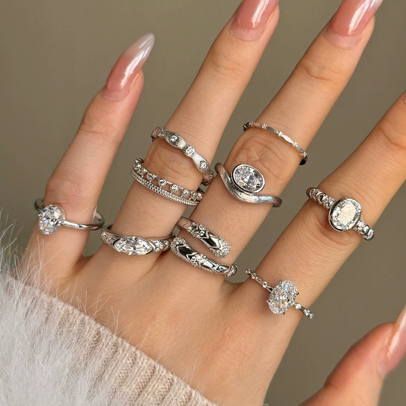 Wholesale Women's Highend Geometric Double Row Diamond S925 Sterling Silver Electroplated Ring