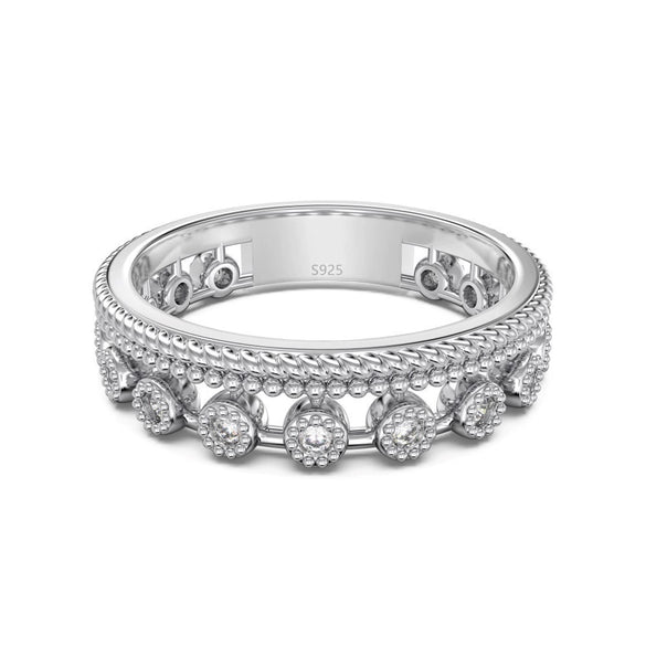 Wholesale Women's Highend Geometric Double Row Diamond S925 Sterling Silver Electroplated Ring