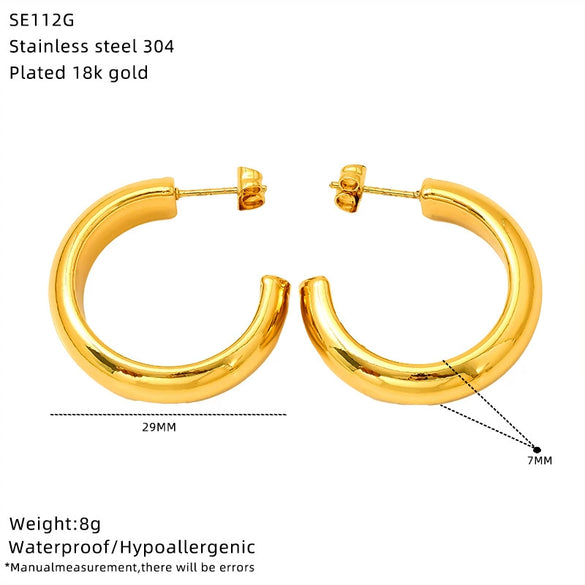 Wholesale Women's Highend Geometric Electroplated Titanium Steel Cshaped Hollow Earrings