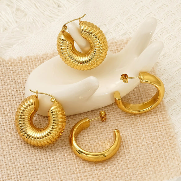 Wholesale Women's Highend Geometric Electroplated Titanium Steel Cshaped Hollow Earrings