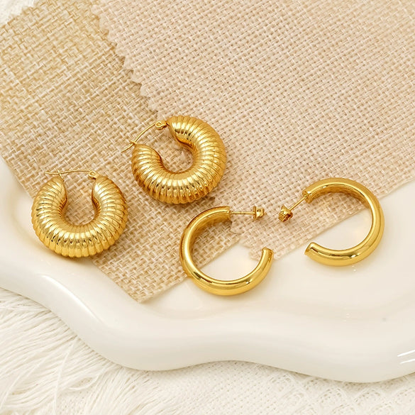Wholesale Women's Highend Geometric Electroplated Titanium Steel Cshaped Hollow Earrings