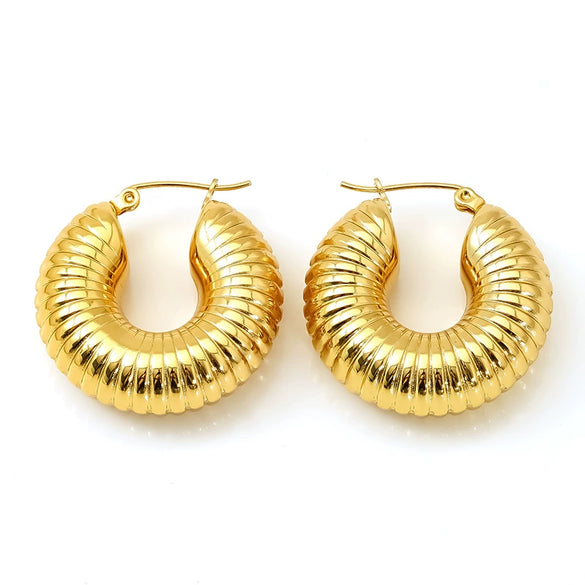 Wholesale Women's Highend Geometric Electroplated Titanium Steel Cshaped Hollow Earrings