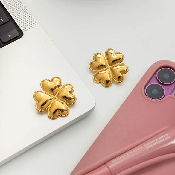 Wholesale Women's Highend Geometric Fourleaf Clover Stainless Steel Electroplated Earrings