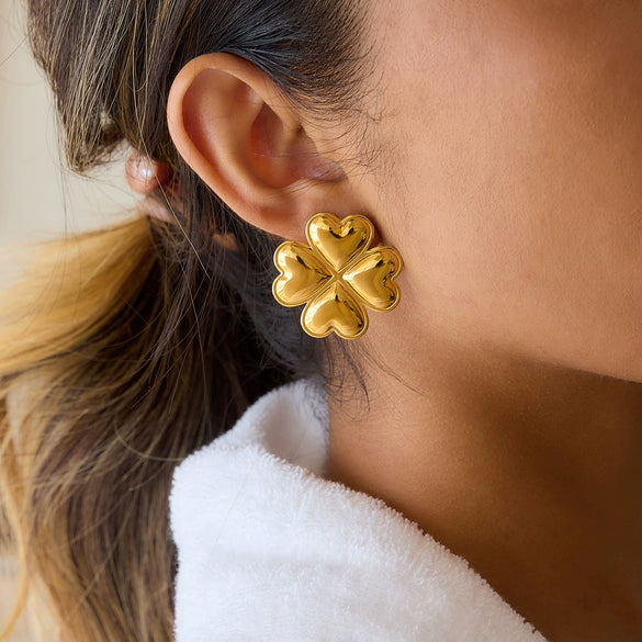 Wholesale Women's Highend Geometric Fourleaf Clover Stainless Steel Electroplated Earrings