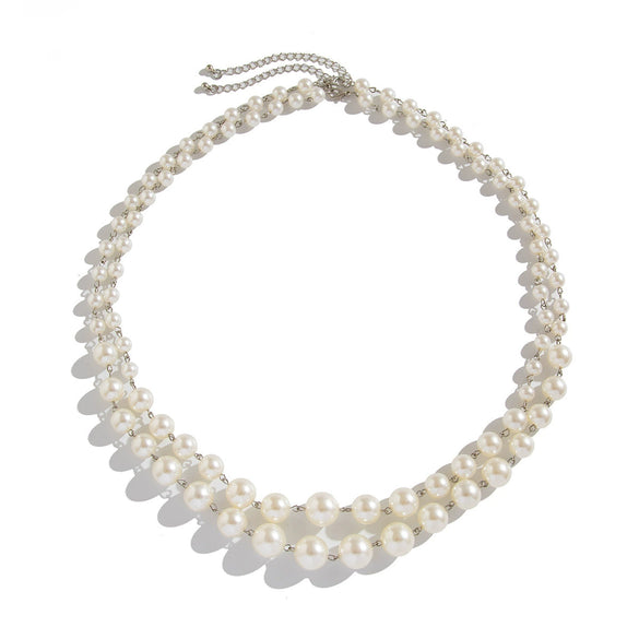 Wholesale Women's Highend Geometric Imitation Pearl Multilayer Stacked Necklace With Electroplating