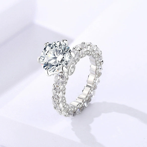 Wholesale Women's Highend Geometric Moissanite Inlay Silver Ring