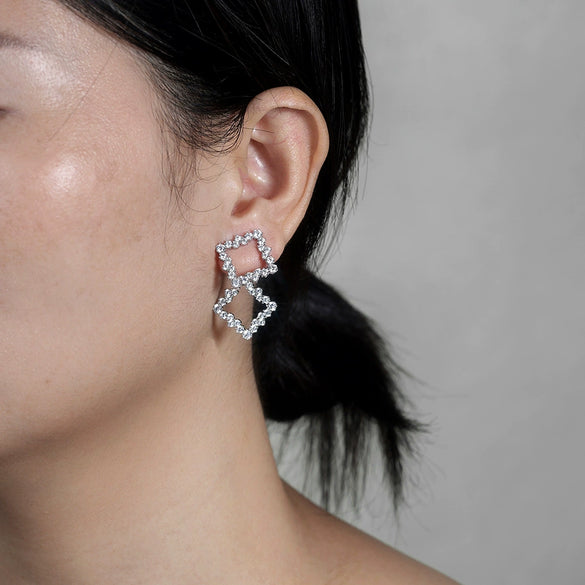 Wholesale Women's Highend Geometric Silver 925 Silver Electroplated Square Zircon Stud Earrings