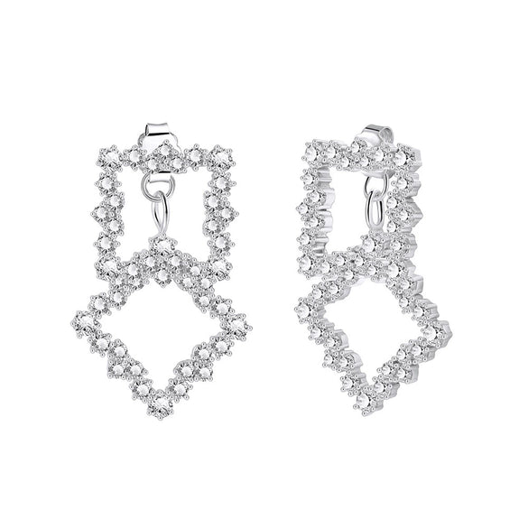 Wholesale Women's Highend Geometric Silver 925 Silver Electroplated Square Zircon Stud Earrings