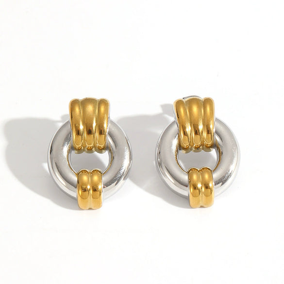 Wholesale Women's Highend Geometric Stainless Steel Circle Stud Earrings With Electroplating