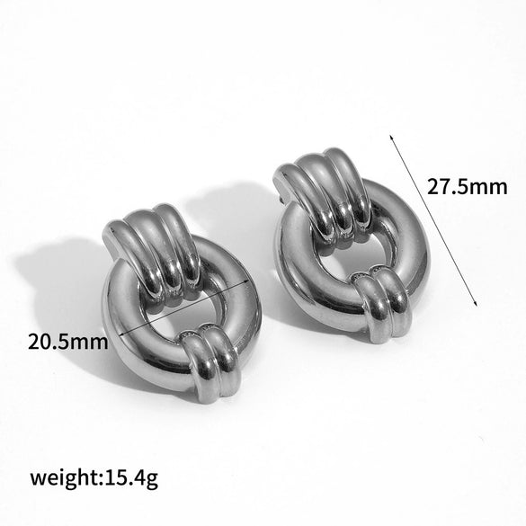 Wholesale Women's Highend Geometric Stainless Steel Circle Stud Earrings With Electroplating