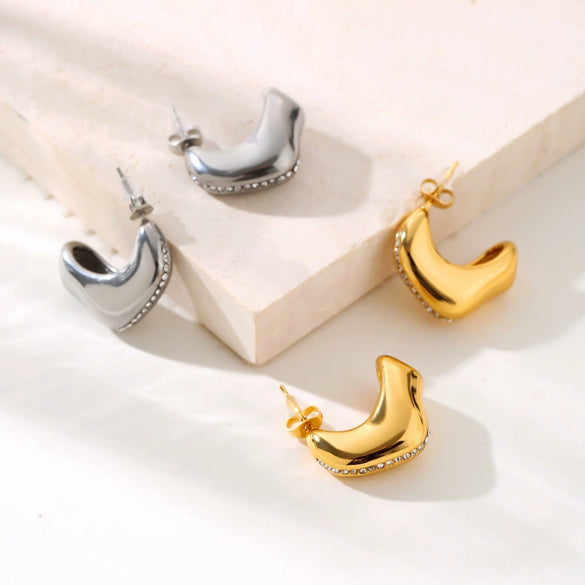 Wholesale Women's Highend Geometric Stainless Steel Earrings With Pvd Furnace Vacuum Real Gold Plating