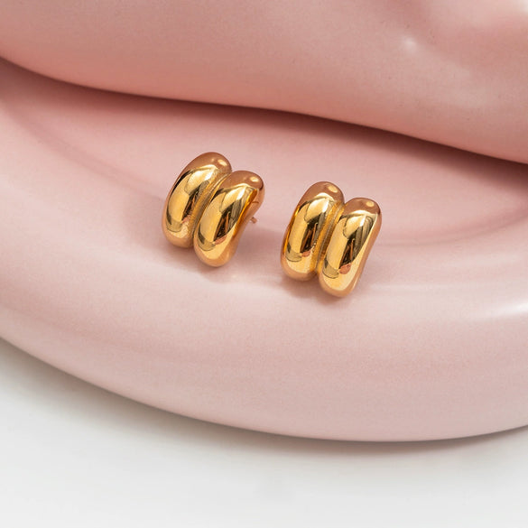 Wholesale Women's Highend Geometric Stainless Steel Electroplated Doublelayer Earrings