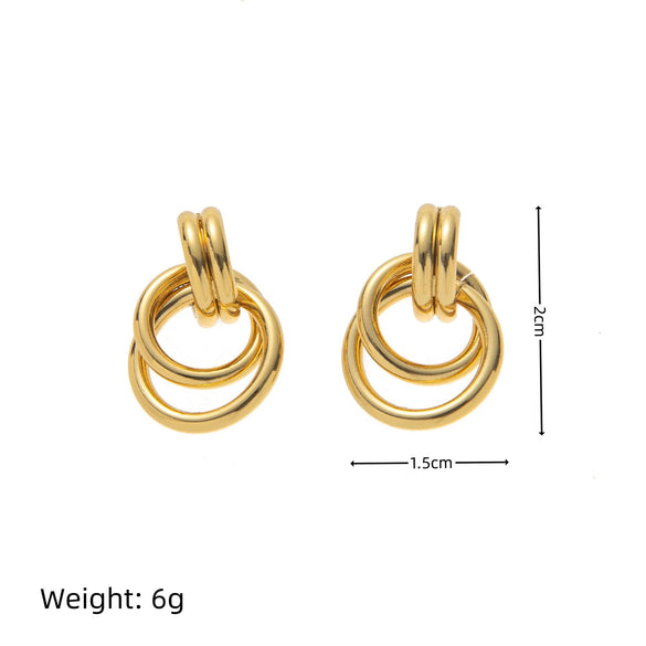 Wholesale Women's Highend Geometric Stainless Steel Electroplated Hollow Circle Earrings