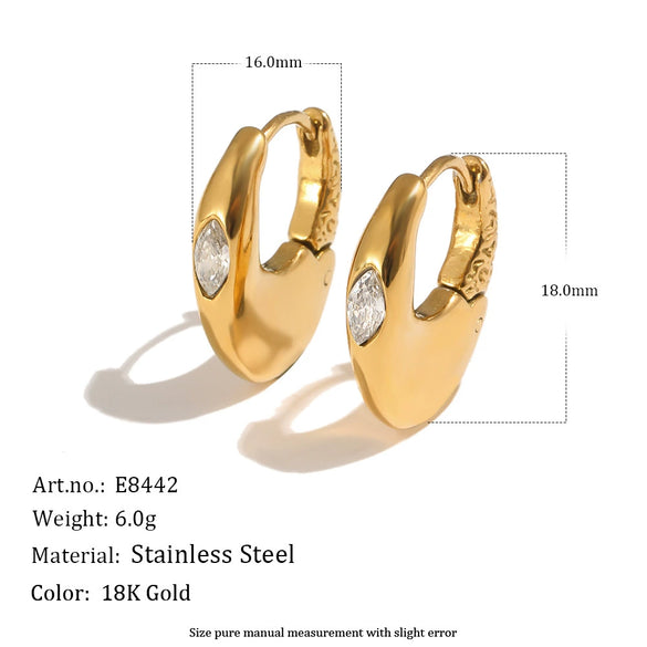 Wholesale Women's Highend Geometric Stainless Steel 18K Gold Plated Marquise Zircon Earrings With Pvd Furnace Vacuum Real Gold Plating