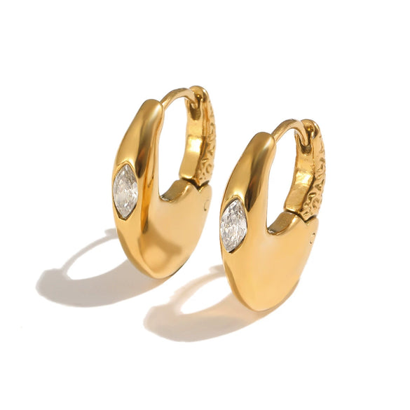 Wholesale Women's Highend Geometric Stainless Steel 18K Gold Plated Marquise Zircon Earrings With Pvd Furnace Vacuum Real Gold Plating