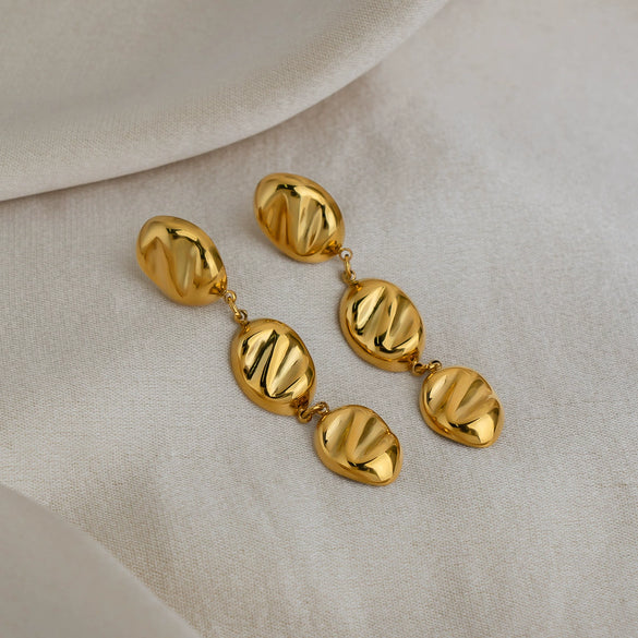 Wholesale Women's Highend Geometric Stainless Steel Oval Tassel Earrings With Vacuum Real Gold Plating