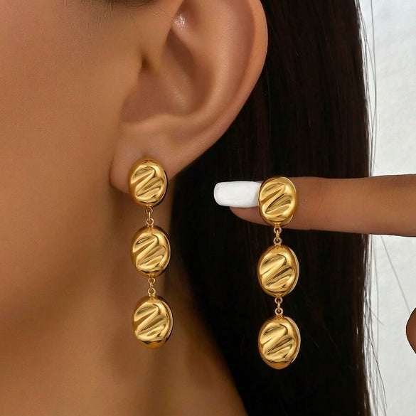 Wholesale Women's Highend Geometric Stainless Steel Oval Tassel Earrings With Vacuum Real Gold Plating