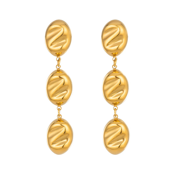 Wholesale Women's Highend Geometric Stainless Steel Oval Tassel Earrings With Vacuum Real Gold Plating