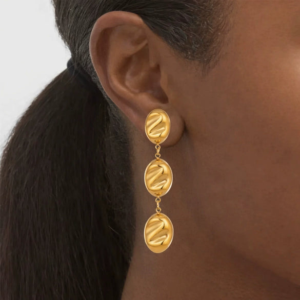 Wholesale Women's Highend Geometric Stainless Steel Oval Tassel Earrings With Vacuum Real Gold Plating
