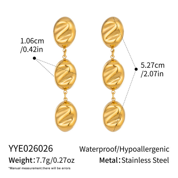 Wholesale Women's Highend Geometric Stainless Steel Oval Tassel Earrings With Vacuum Real Gold Plating