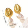 Wholesale Women's Highend Geometric Stamped Stainless Steel Starfish Shell Pearl Jellyfish Earrings