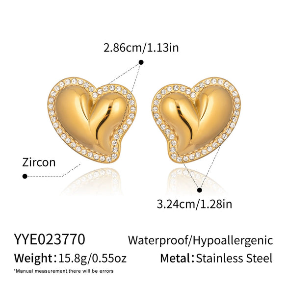 Wholesale Women's Highend Heart Shape Earrings With Pvd Furnace Vacuum Real Gold Plating Stainless Steel Ear Needles