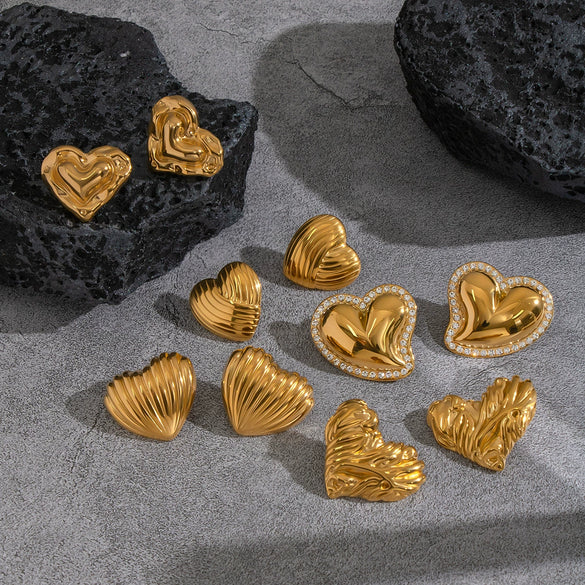 Wholesale Women's Highend Heart Shape Earrings With Pvd Furnace Vacuum Real Gold Plating Stainless Steel Ear Needles