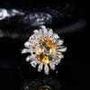 Wholesale Women's Highend Hollow Flower Style S925 Sterling Silver Ring Set With Natural Citrine Topaz And Geometric Pattern
