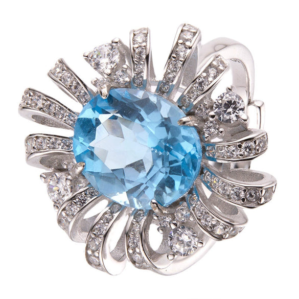Wholesale Women's Highend Hollow Flower Style S925 Sterling Silver Ring Set With Natural Citrine Topaz And Geometric Pattern