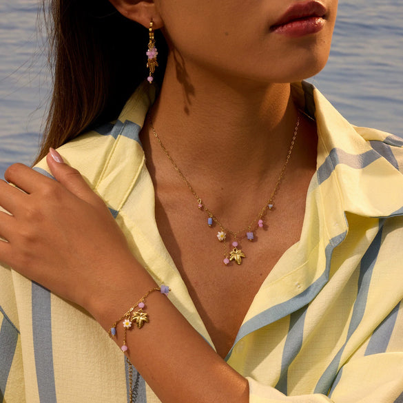 Wholesale Women's Highend Jewelry Set Stainless Steel 18K Gold Electroplated Floral Heart Drop Bell Pendant Necklace Bracelet Earrings