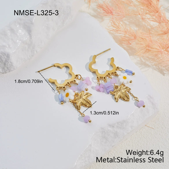 Wholesale Women's Highend Jewelry Set Stainless Steel 18K Gold Electroplated Floral Heart Drop Bell Pendant Necklace Bracelet Earrings