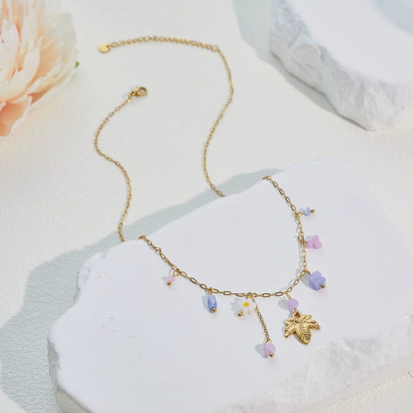 Wholesale Women's Highend Jewelry Set Stainless Steel 18K Gold Electroplated Floral Heart Drop Bell Pendant Necklace Bracelet Earrings