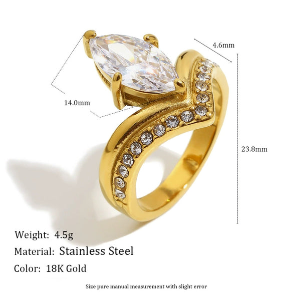 Wholesale Women's Highend Luxury Stainless Steel 18K Goldplated Geometric Teardrop Marquise Ring With Horse Eye Pattern
