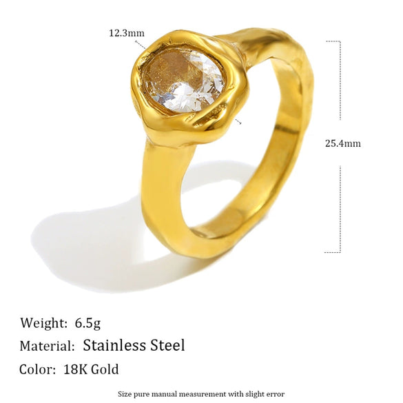 Wholesale Women's Highend Luxury Stainless Steel 18K Goldplated Geometric Teardrop Marquise Ring With Horse Eye Pattern