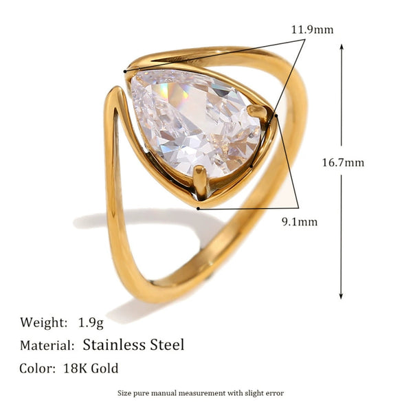 Wholesale Women's Highend Luxury Stainless Steel 18K Goldplated Geometric Teardrop Marquise Ring With Horse Eye Pattern